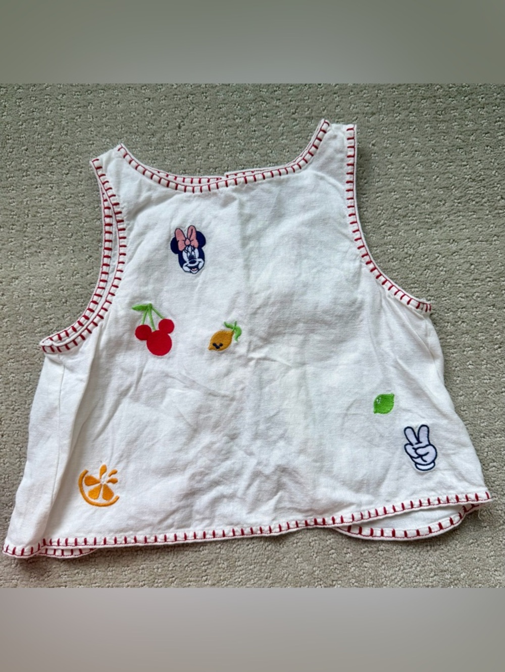Old Navy White Tank Top with Minnie & Fruit Embroideries